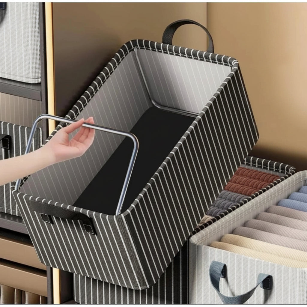 Striped Foldable Closet Organizer Box – Black & White | 47×28×20cm Closet Organizers
