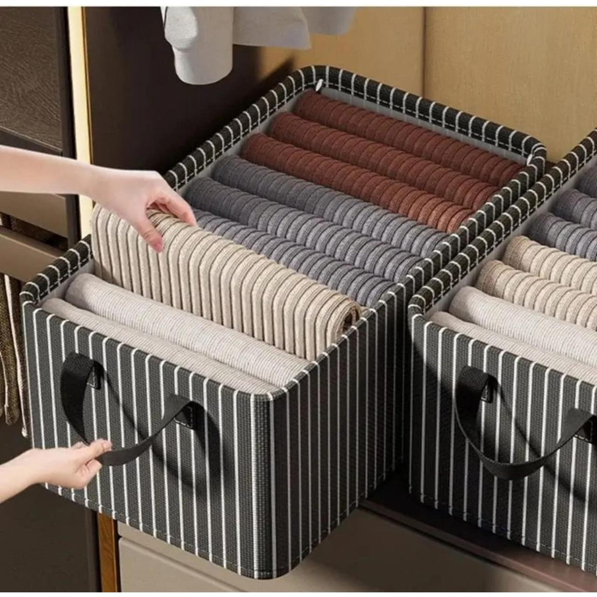 Striped Foldable Closet Organizer Box – Black & White | 47×28×20cm