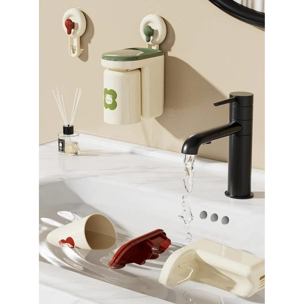 Strong Adhesive Wall Mounted Toothbrush Cup Rack for Modern Bath Spaces