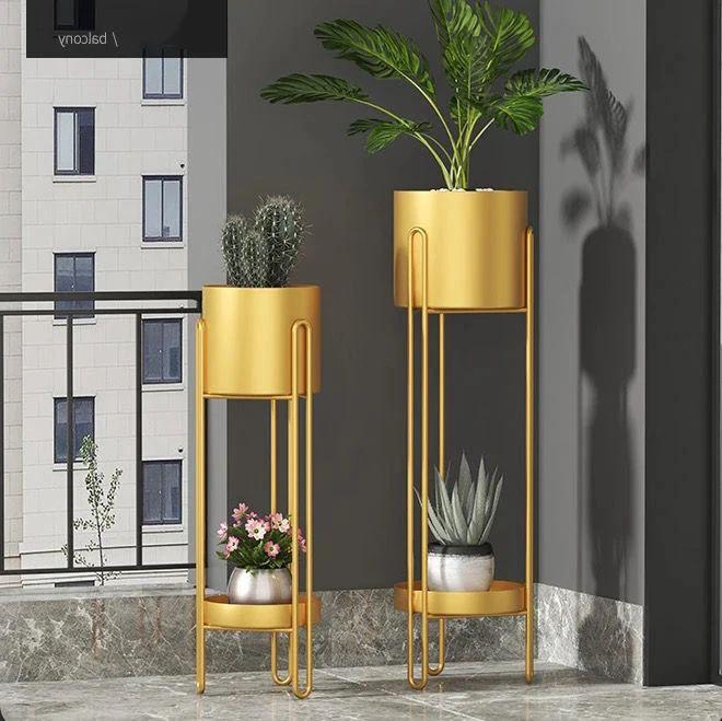 Stylish Planter Set with Gold Stand Versatile Indoor Outdoor Planters for Succulents, Herbs, and Small Plants Decor Planters