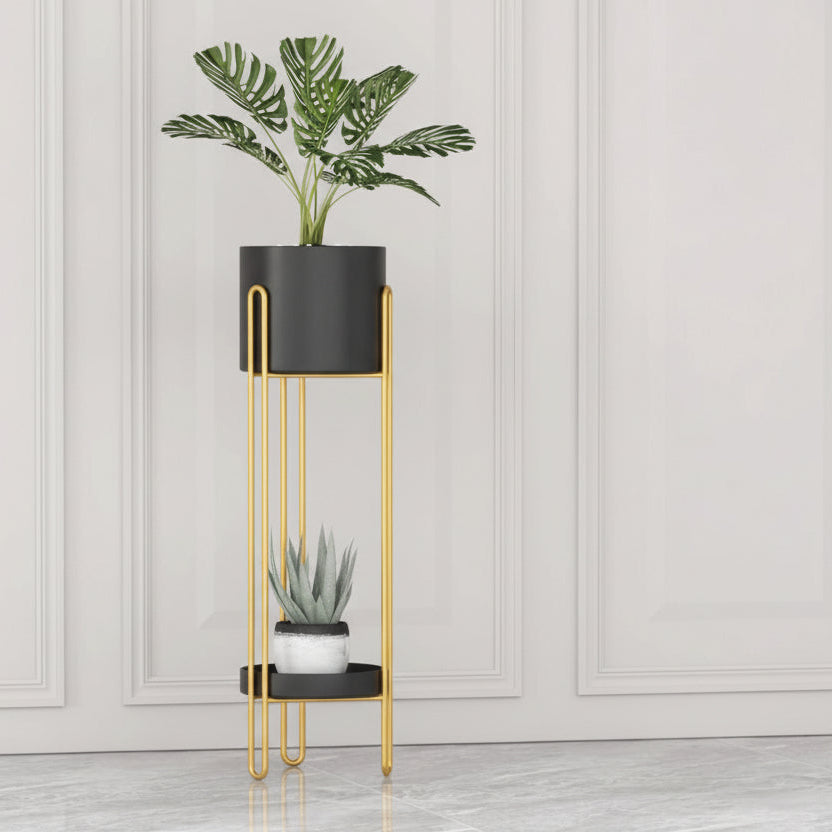 Planter Set with Gold Stand - Indoor Outdoor Succulents