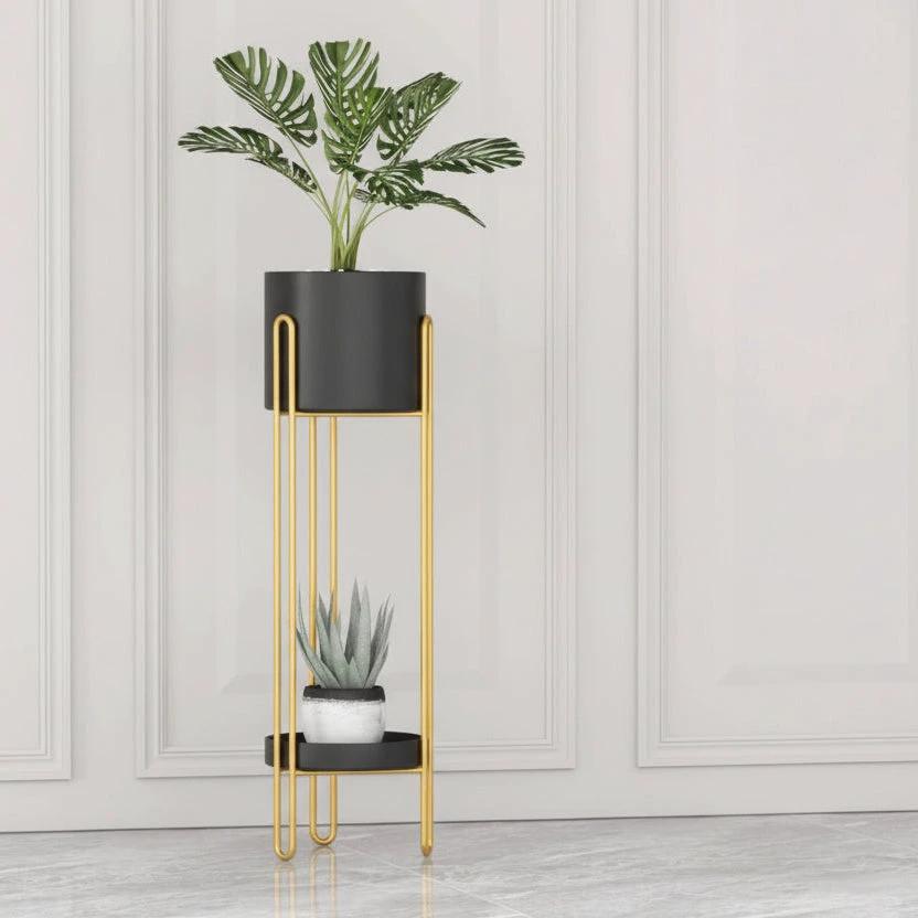 Stylish Planter Set with Gold Stand Versatile Indoor Outdoor Planters for Succulents, Herbs, and Small Plants Decor Planters