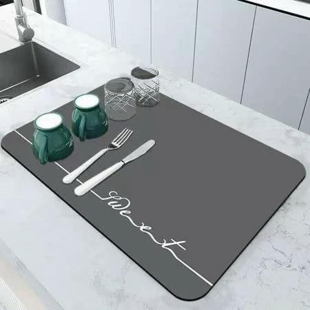 Super Absorbent Diatom Mud Dish Drying Mat – 40x30cm Non-Slip Rubber Kitchen Drain Pad Dish Rack Dish Racks