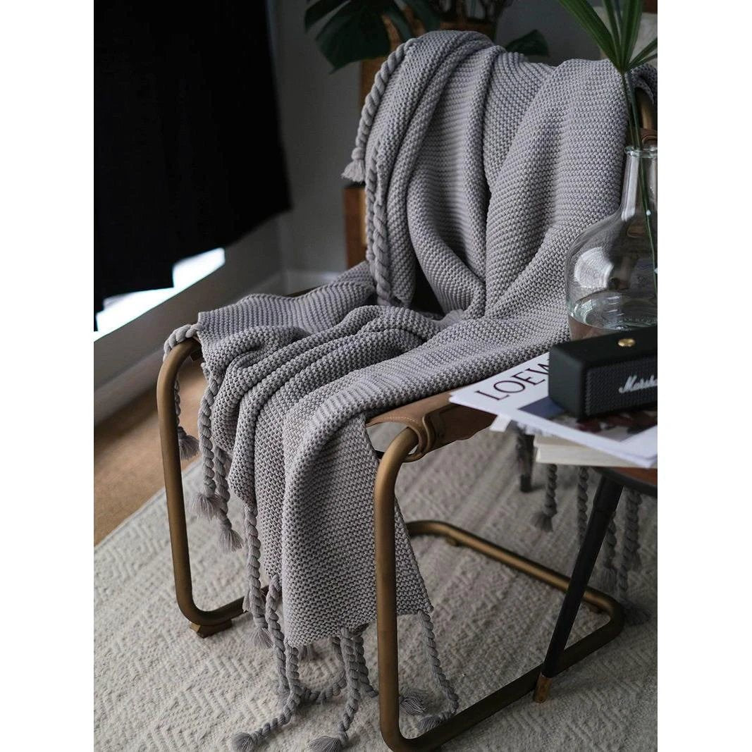 Super Soft Knitted Throw Blanket with Tassels 170x130cm Acrylic Fiber Throw blanket Blankets