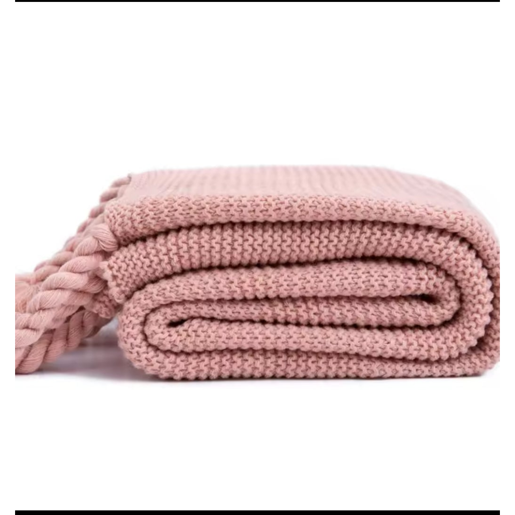 Super Soft Knitted Throw Blanket with Tassels 170x130cm Acrylic Fiber