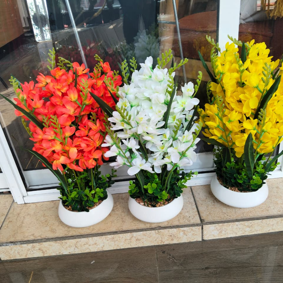 Table Top Big Potted Artificial Flowers in Yellow Orange and Whit