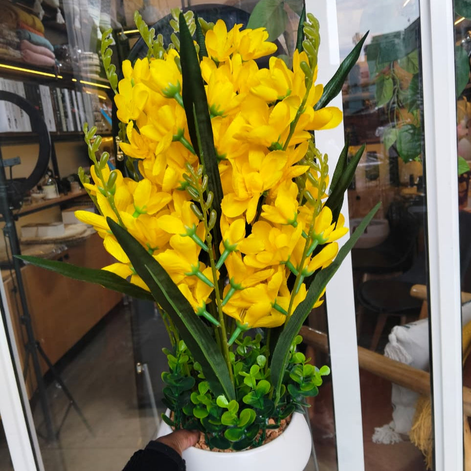 Table Top Big Potted Artificial Flowers in Yellow Orange and Whit