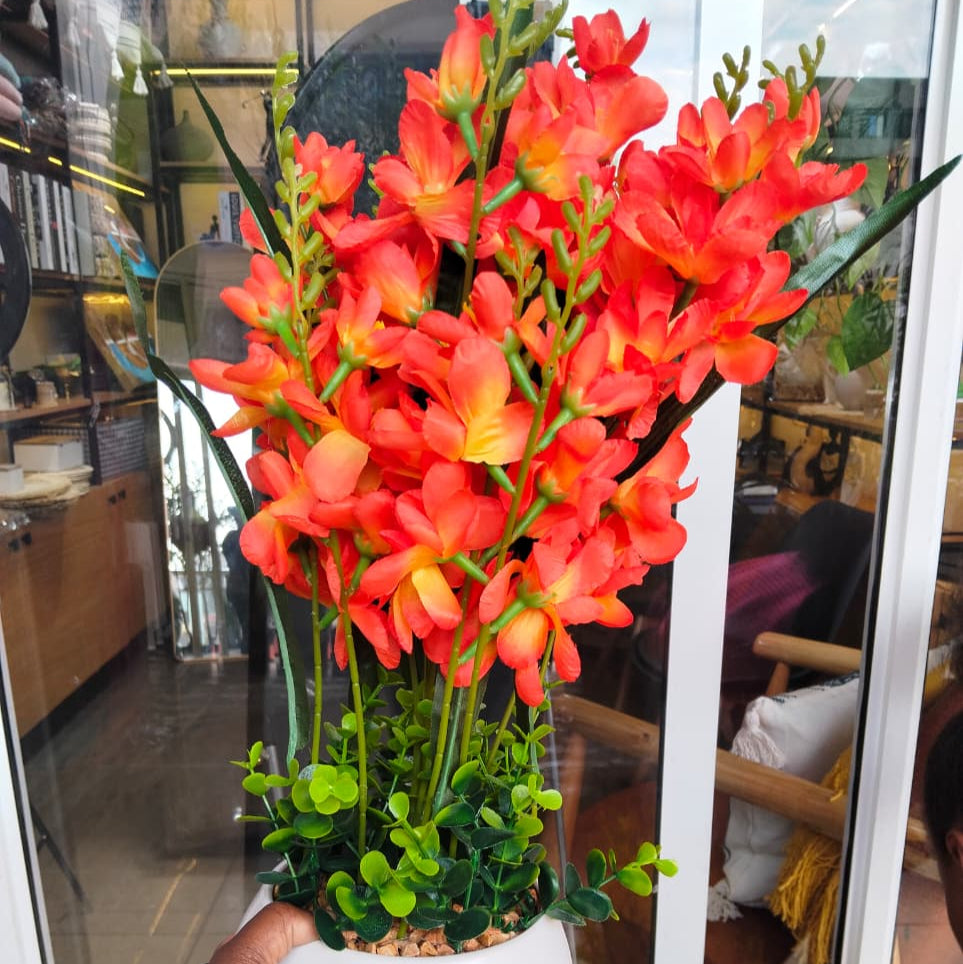 Table Top Big Potted Artificial Flowers in Yellow Orange and Whit