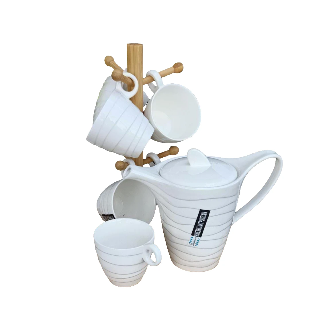 Tea Set with Bamboo Stand, 1100ml Kettle and 270cc Cups Drinkware Tea Sets