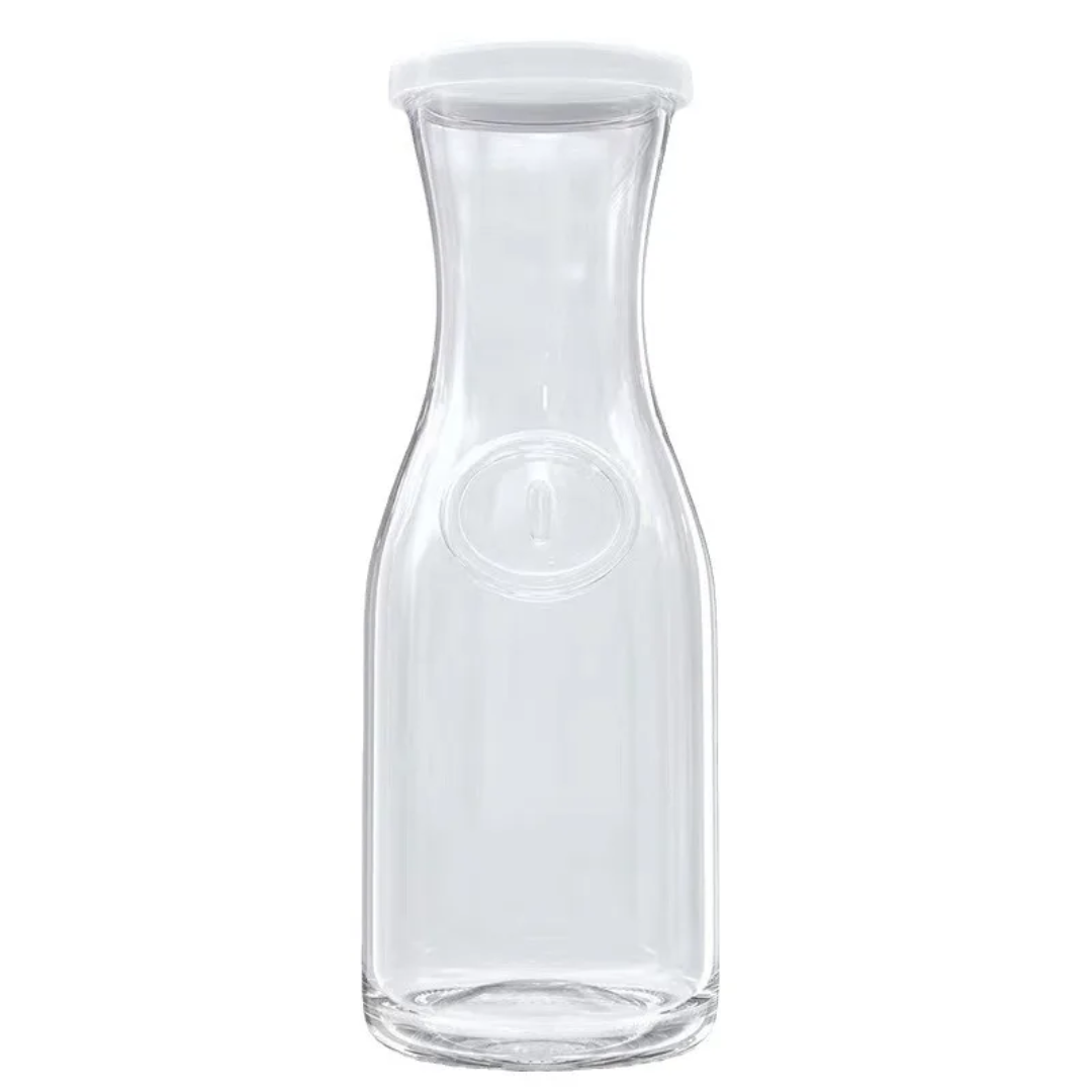 Transparent Aqua Water Pitcher 500ml/1000ml Borosilicate Glass Beverage Bottle with Color Lid Heat Resistant & Stylish.