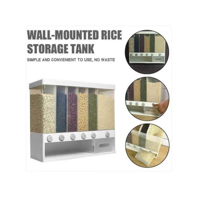 Transparent Cereal Dispenser Partitioned | 6 Grid Storage | Wall Mounted | Ideal For Storing Sugar, Rice, Nuts, Beans, Cereals, Snacks, & Pet Food Storage Containers Food Dispensers