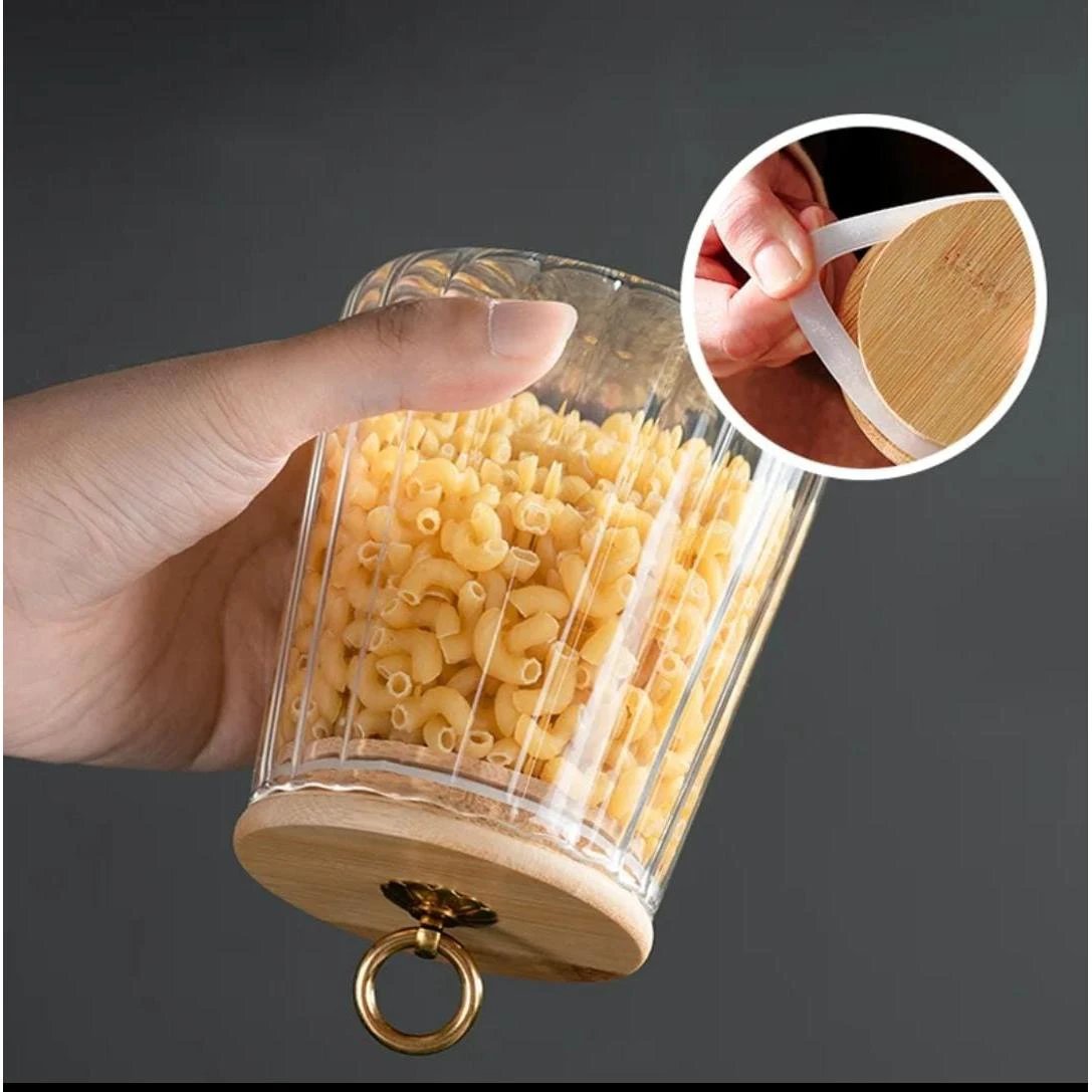 Transparent Glass Storage Containers with Bamboo Lid | 500ml Jars for Candy, Spices, and Tea Bags Storage Containers Food Storage