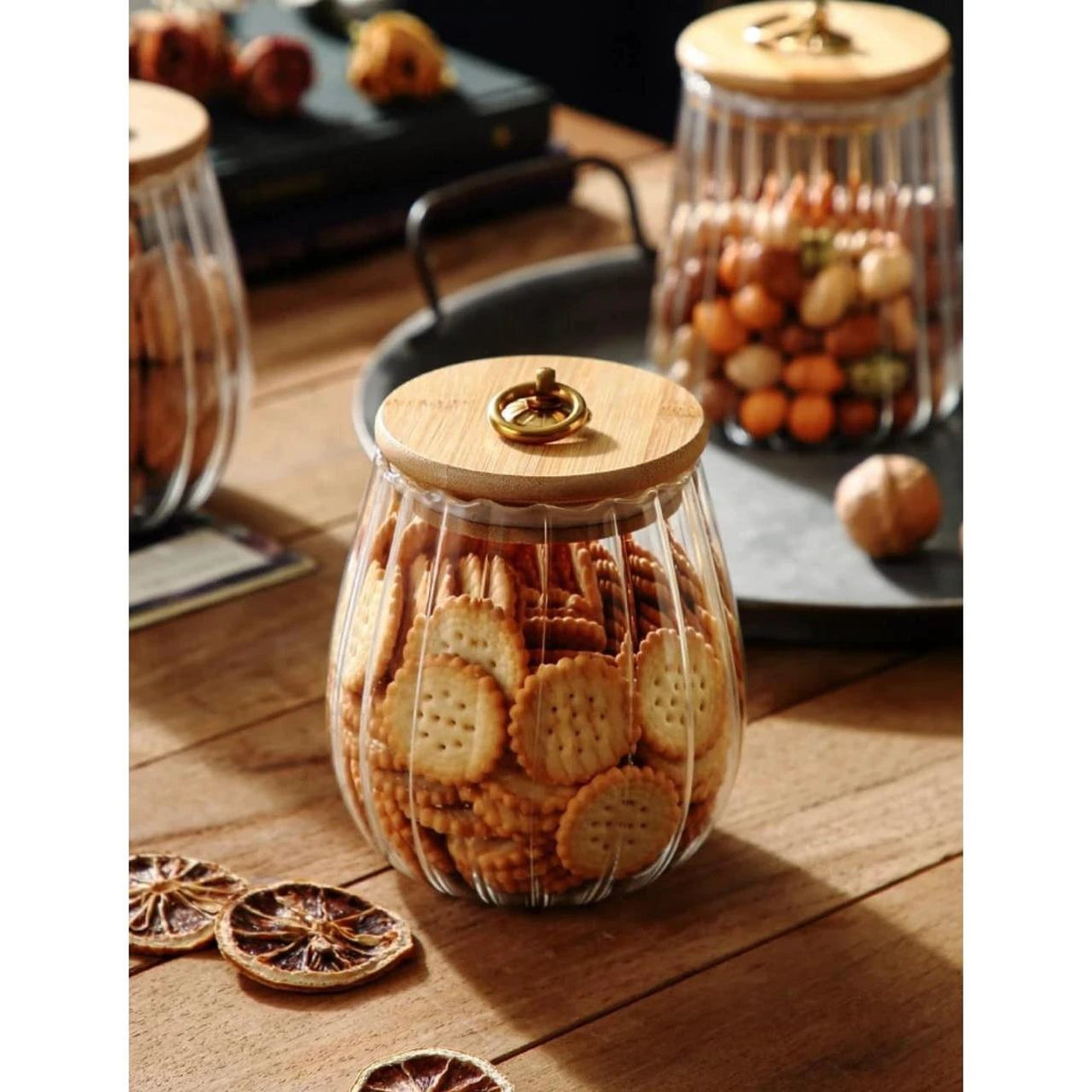 Transparent Glass Storage Containers with Bamboo Lid | 500ml Jars for Candy, Spices, and Tea Bags Storage Containers Food Storage