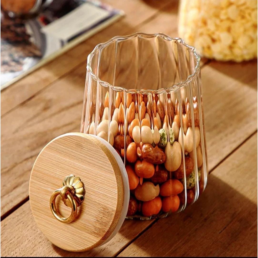 Transparent Glass Storage Containers with Bamboo Lid | 500ml Jars for Candy, Spices, and Tea Bags Storage Containers Food Storage