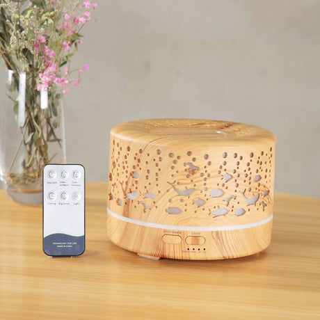 Ultrasonic Aroma Diffuser Humidifier with Remote 500ml Wood Color