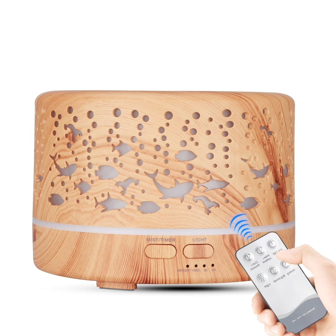 Ultrasonic Aroma Diffuser Humidifier with Remote 500ml Wood Color