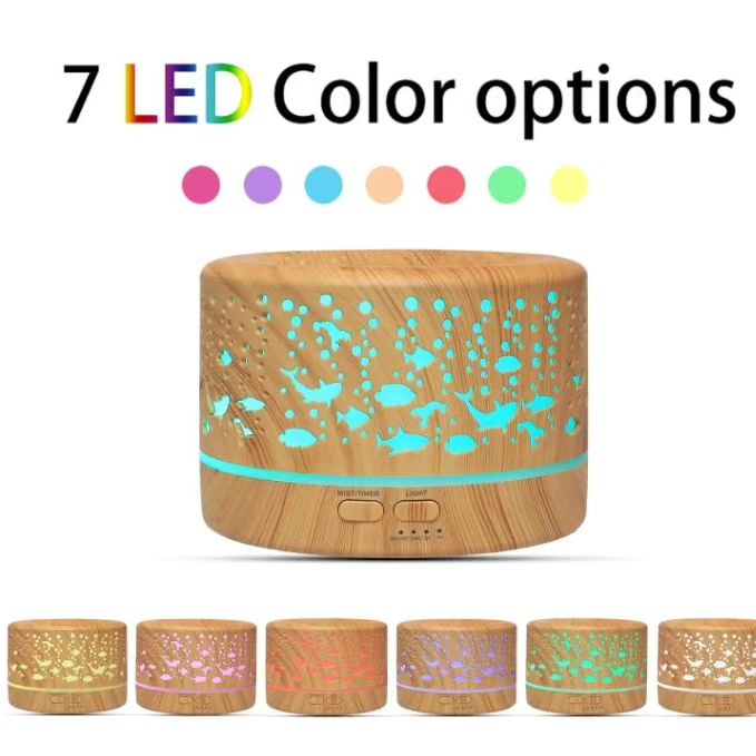 Ultrasonic Aroma Diffuser Humidifier with Remote 500ml Wood Color