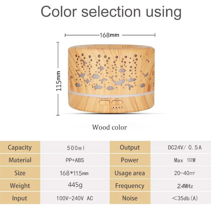Ultrasonic Aroma Diffuser Humidifier with Remote 500ml Wood Color