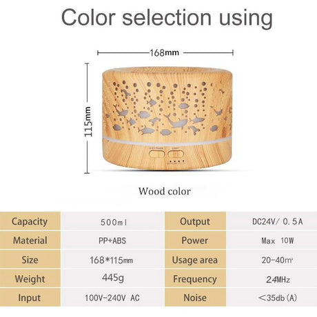 Ultrasonic Aroma Diffuser Humidifier with Remote 500ml Wood Color