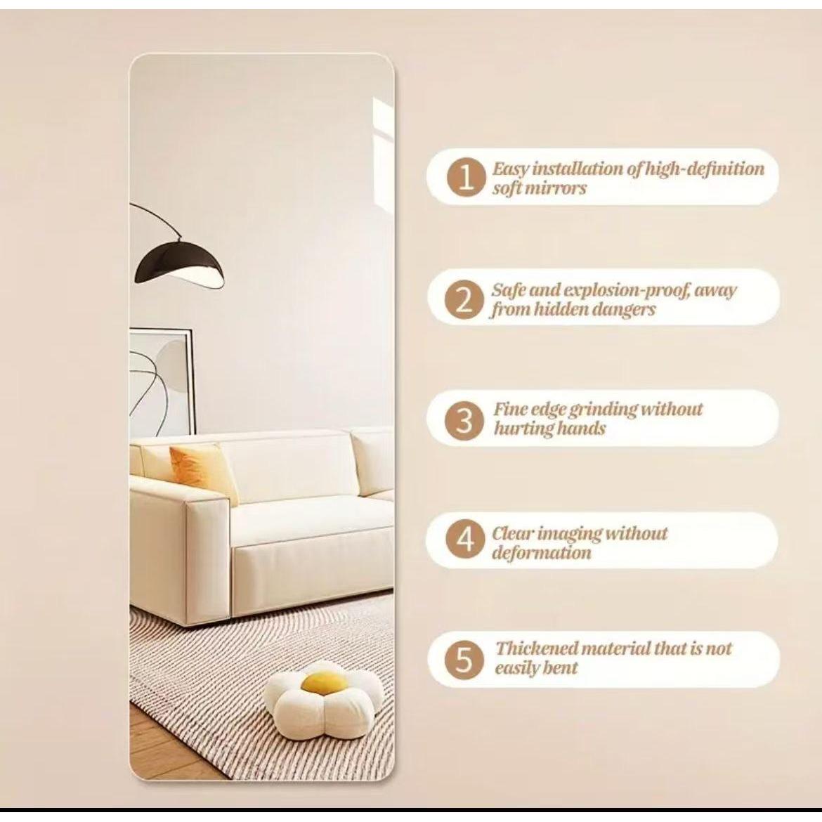 Unbreakable Acrylic Mirror – Self Adhesive Rectangular Design
