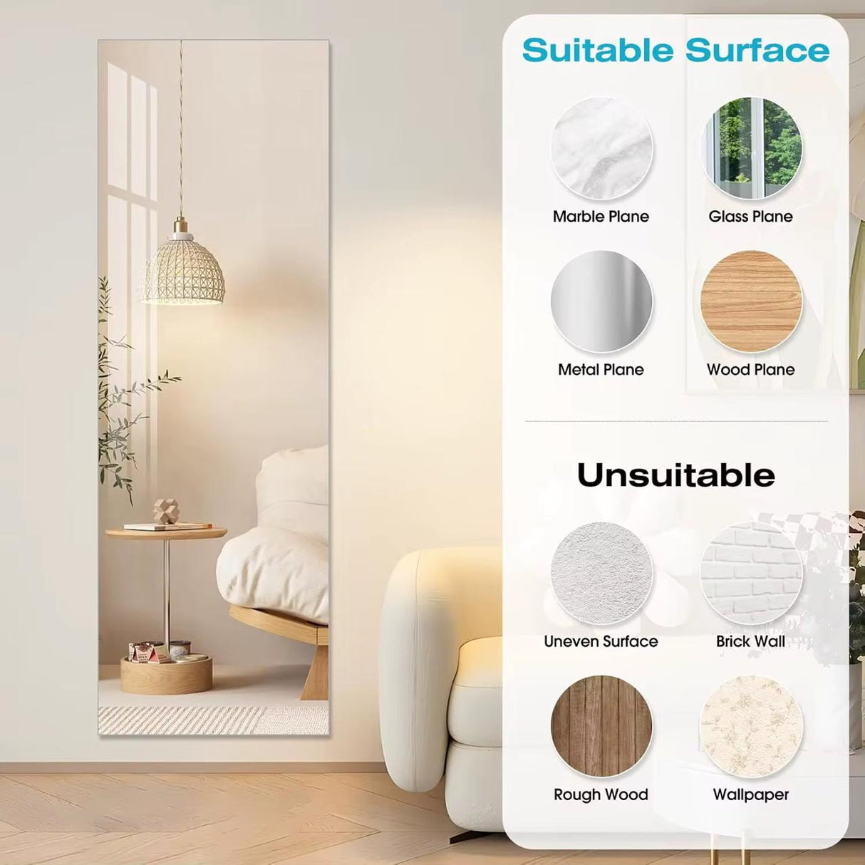 Unbreakable Acrylic Mirror – Self Adhesive Rectangular Design