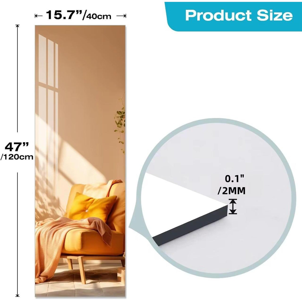 Unbreakable Acrylic Mirror – Self Adhesive Rectangular Design