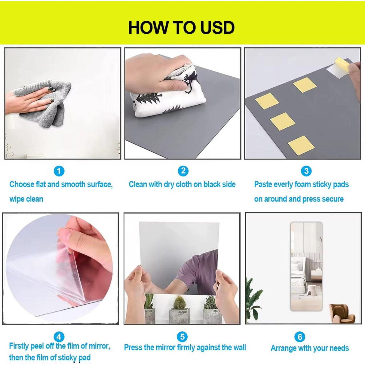 Unbreakable Acrylic Mirror – Self Adhesive Rectangular Design