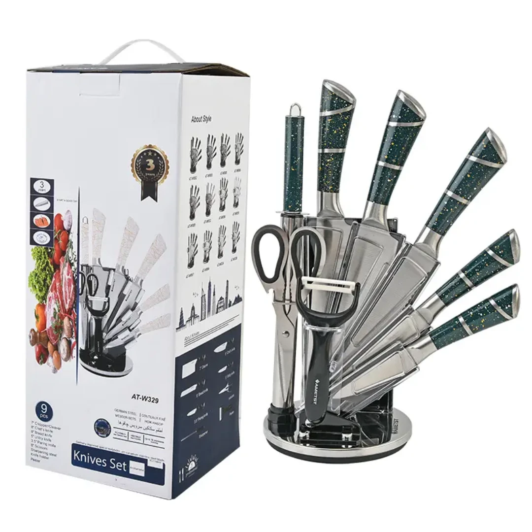 Unique 9pcs Steel Kitchen Knife Set WLD20 with Block for Home and Professional Use Uncategorized