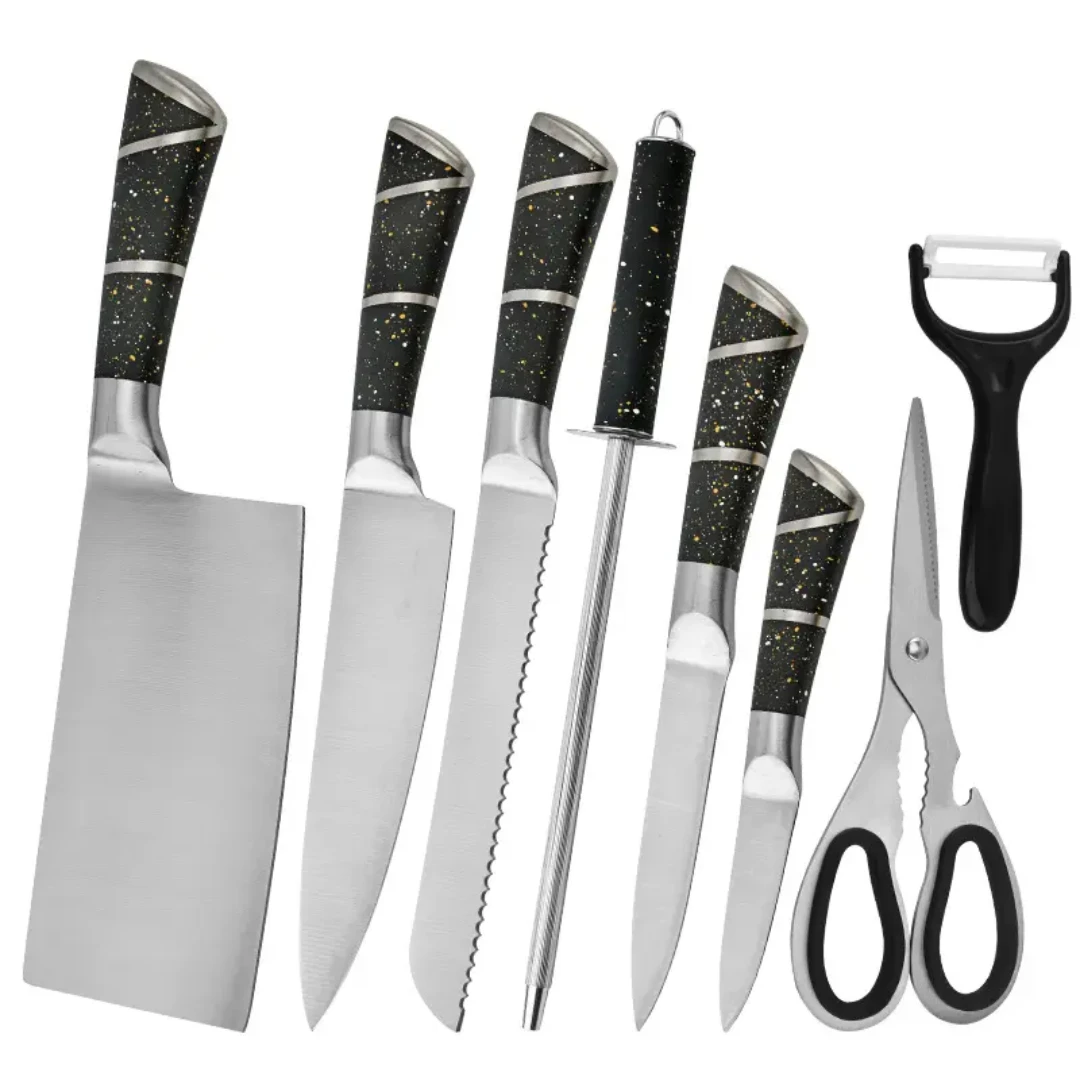 Unique 9pcs Steel Kitchen Knife Set WLD20 with Block for Home and Professional Use Uncategorized