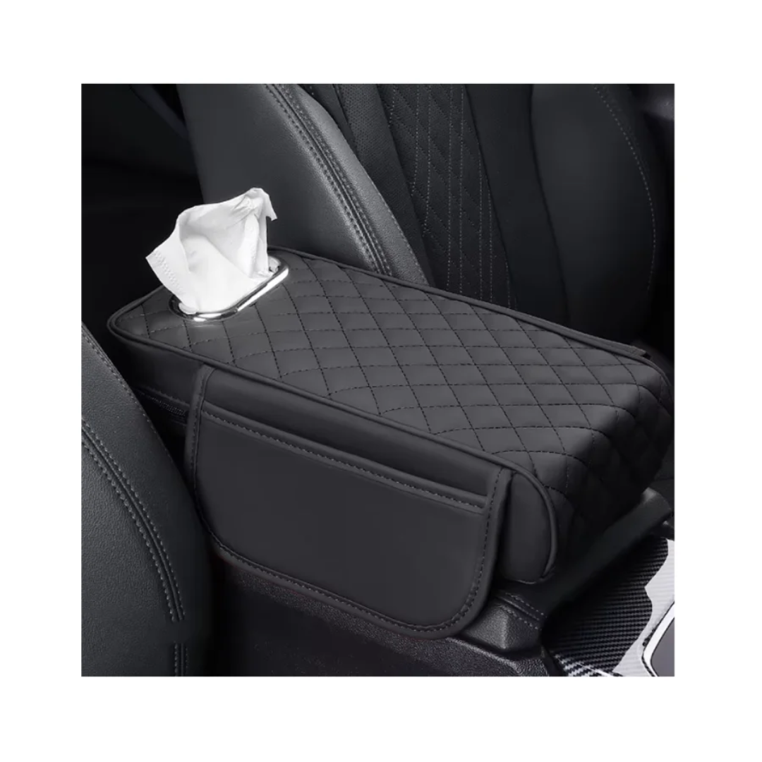 Universal Car Armrest Cushion with Tissue Storage and Booster Support Pad