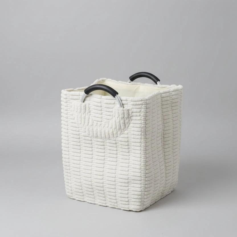 Velvet Corduroy Laundry Basket – White and Grey Bedroom Storage Laundry Baskets