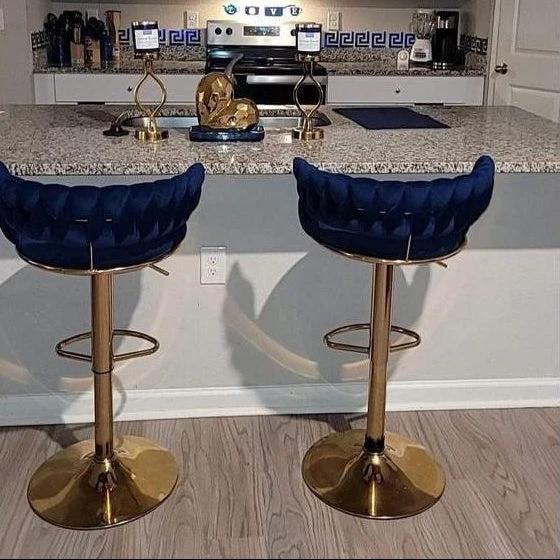 Velvet Swivel Bar Chair with Backrest – Height Adjustable, Gold Legs | Modern Bar Stool Bar Stool Adjustable Bar Stools