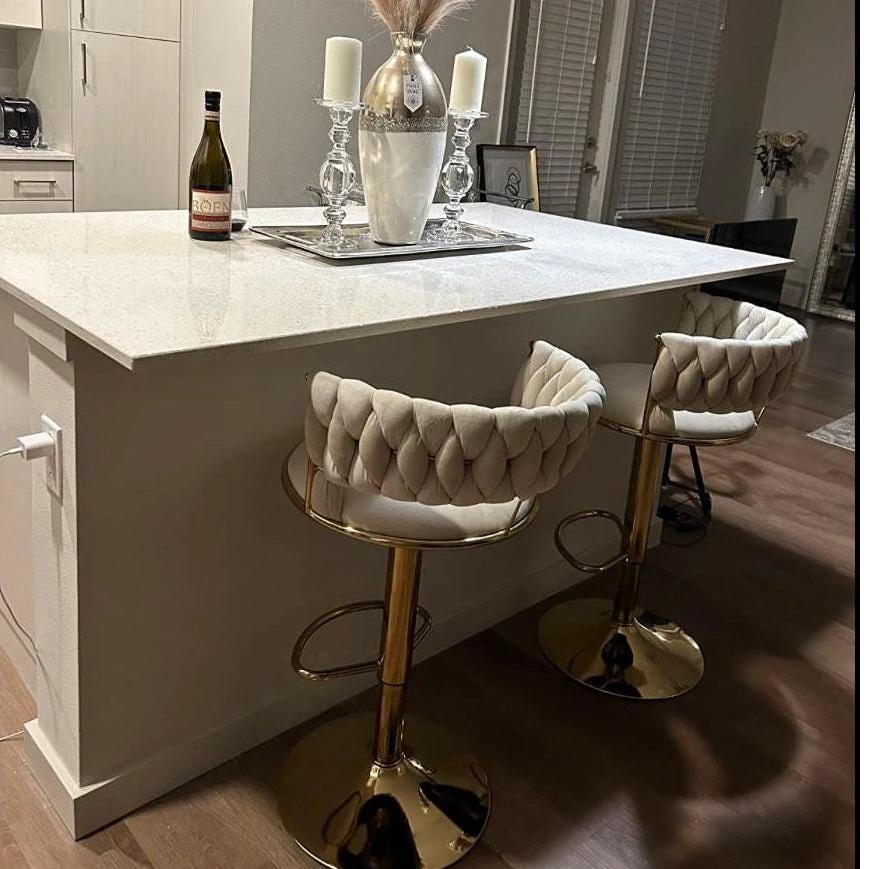 Velvet Swivel Bar Chair with Backrest – Height Adjustable, Gold Legs | Modern Bar Stool Bar Stool Adjustable Bar Stools