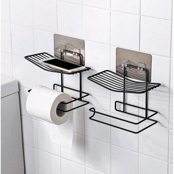 Wall Mount Metallic Tissue Holder with Adhesive – Black Bathroom organiser Bathroom Accessory Mounts