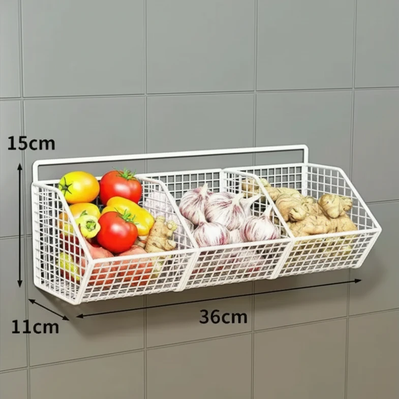 Wall-Mounted Mesh Basket Sturdy Kitchen Storage for Vegetables and Pantry Items. Food Storage Containers