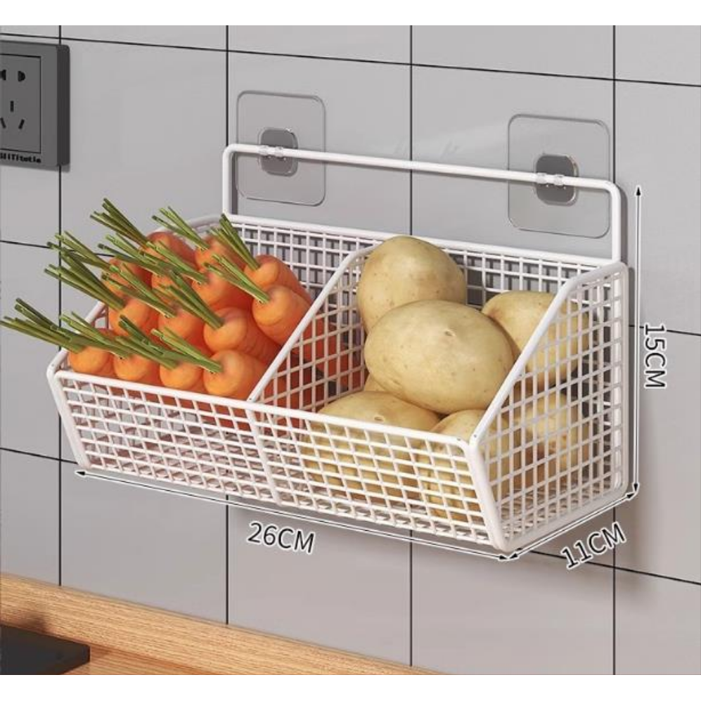 Wall-Mounted Metal Kitchen Storage Basket for Spices, Garlic, and Vegetables