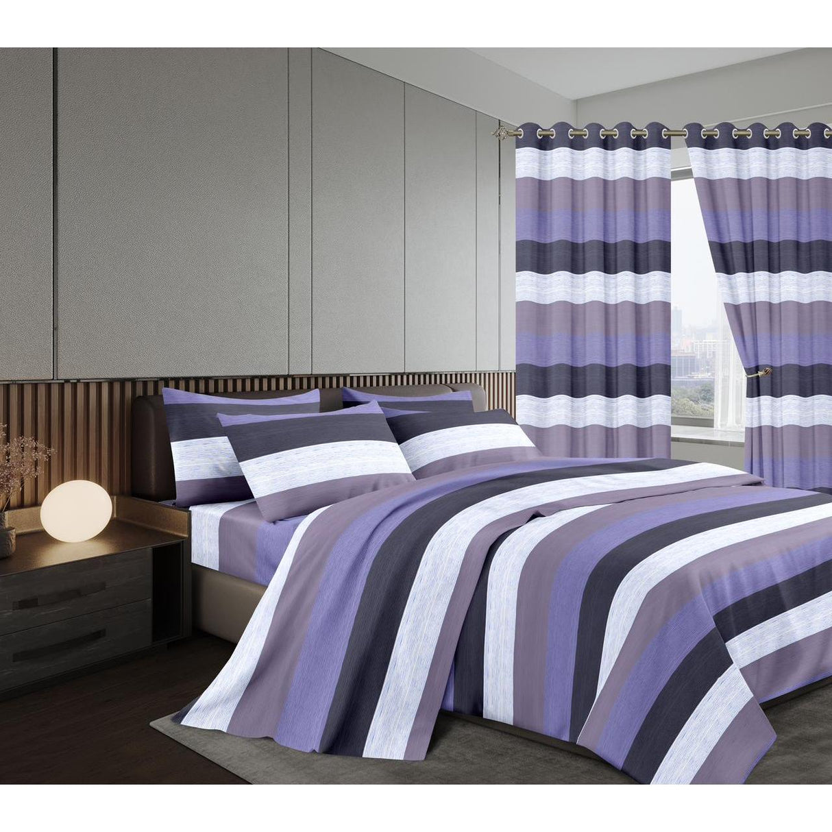 Warm Woolen Duvet Set with Matching Curtains | Includes Fitted & Flat Sheets, Pillowcases & Curtains | Size 6x7