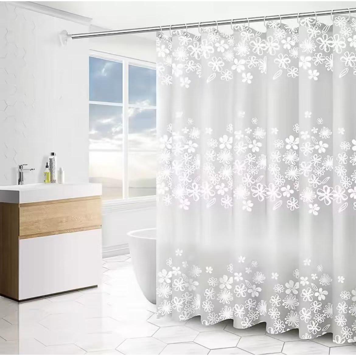 Waterproof PEVA Shower Curtain with Hooks 180×200cm