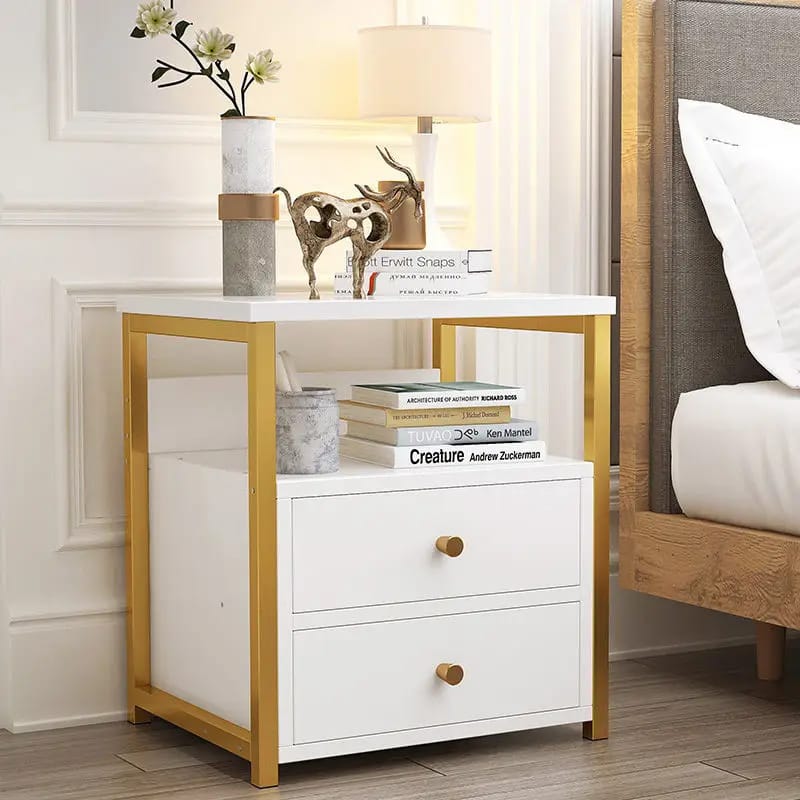 Nordic Luxury Bedside Cabinet with 2 Drawers - Marble Texture 50x45x35cm