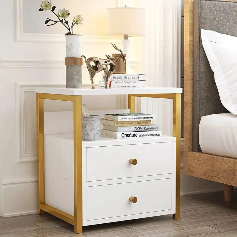 Nordic Luxury Bedside Cabinet with 2 Drawers - Marble Texture 50x45x35cm Home Furnishings Nightstands