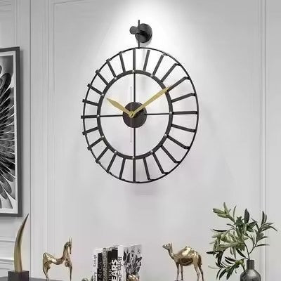 Premium Iron Wall Clock - Black Finish with Elegant Gold Hands