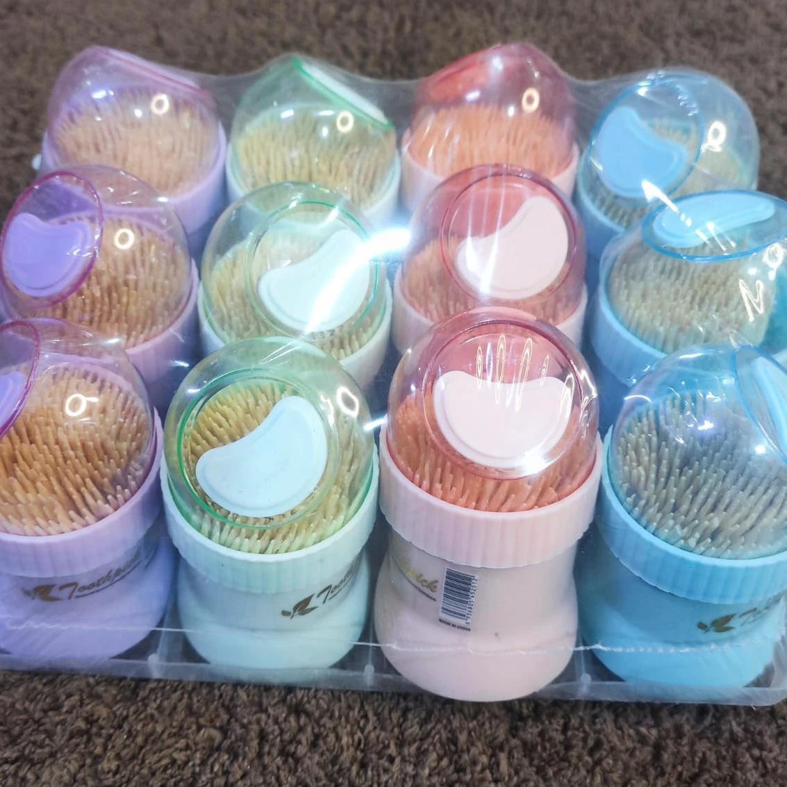 Egg-Shaped Bamboo Toothpicks – Colourful 1 Dozen Pack in Decorative Holders