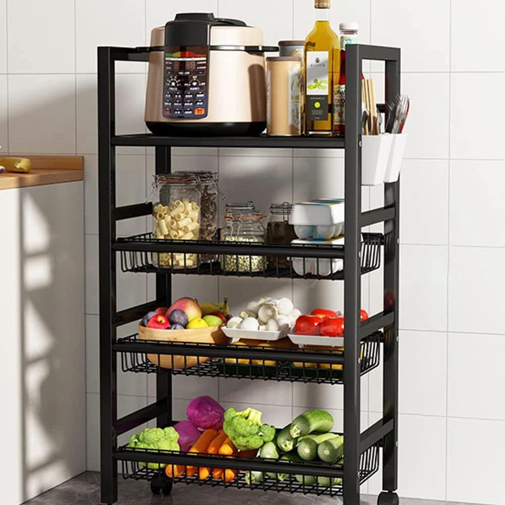 Multi-Layer Metallic Kitchen Storage Rack – Rolling Multi-Purpose Organizer with Lockable Wheels carts and islands Carts