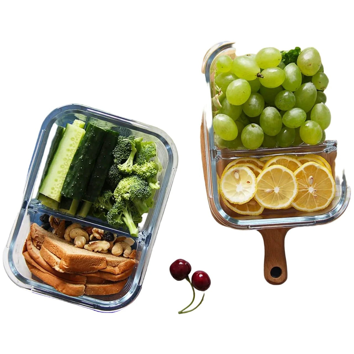 2-Grid Microwave-Safe Partitioned Glass Lunch Box – 1040ml with Silicone Seal Glass Lunch Box Food Storage Containers