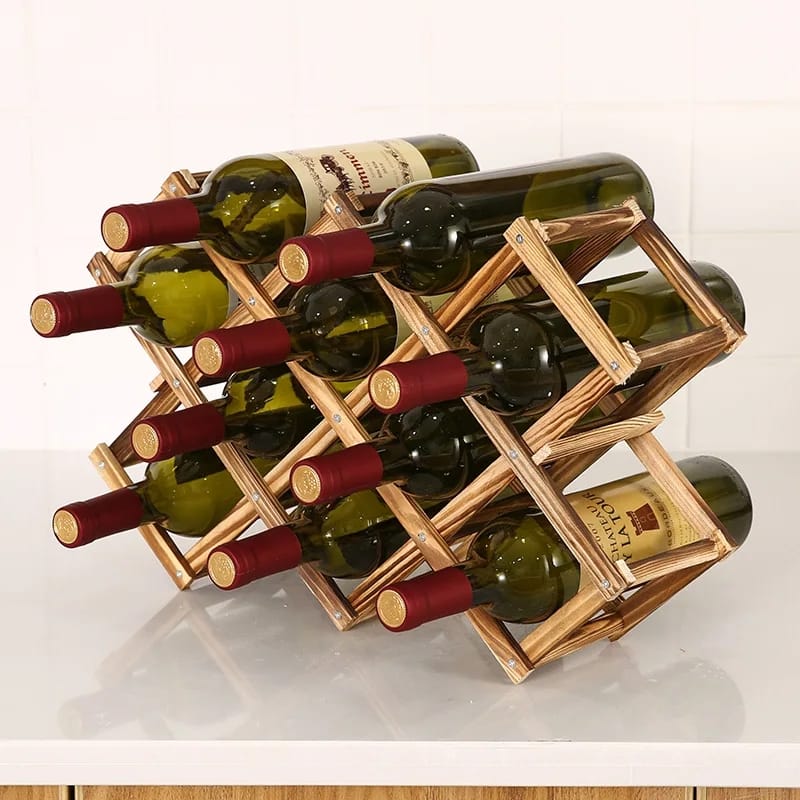 Foldable 10 Slot Wooden Wine Bottle Rack