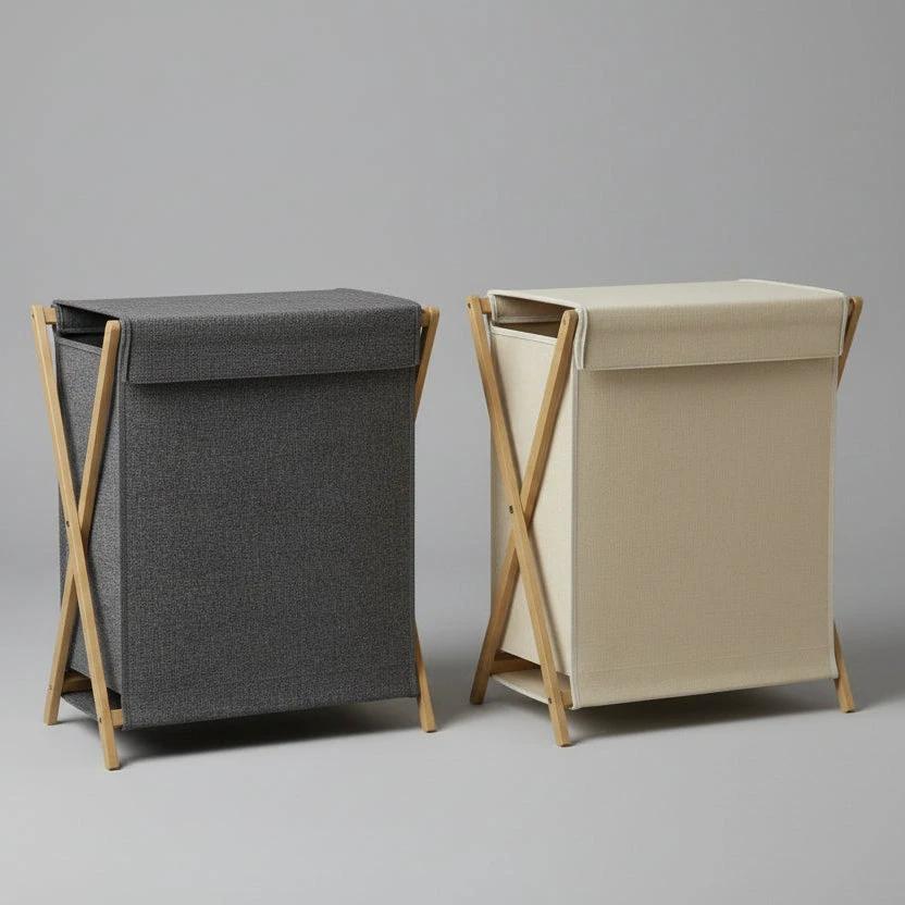 Foldable Laundry Hamper with Cover Lid - Large Capacity with Bamboo Stand Home & Garden Laundry Baskets