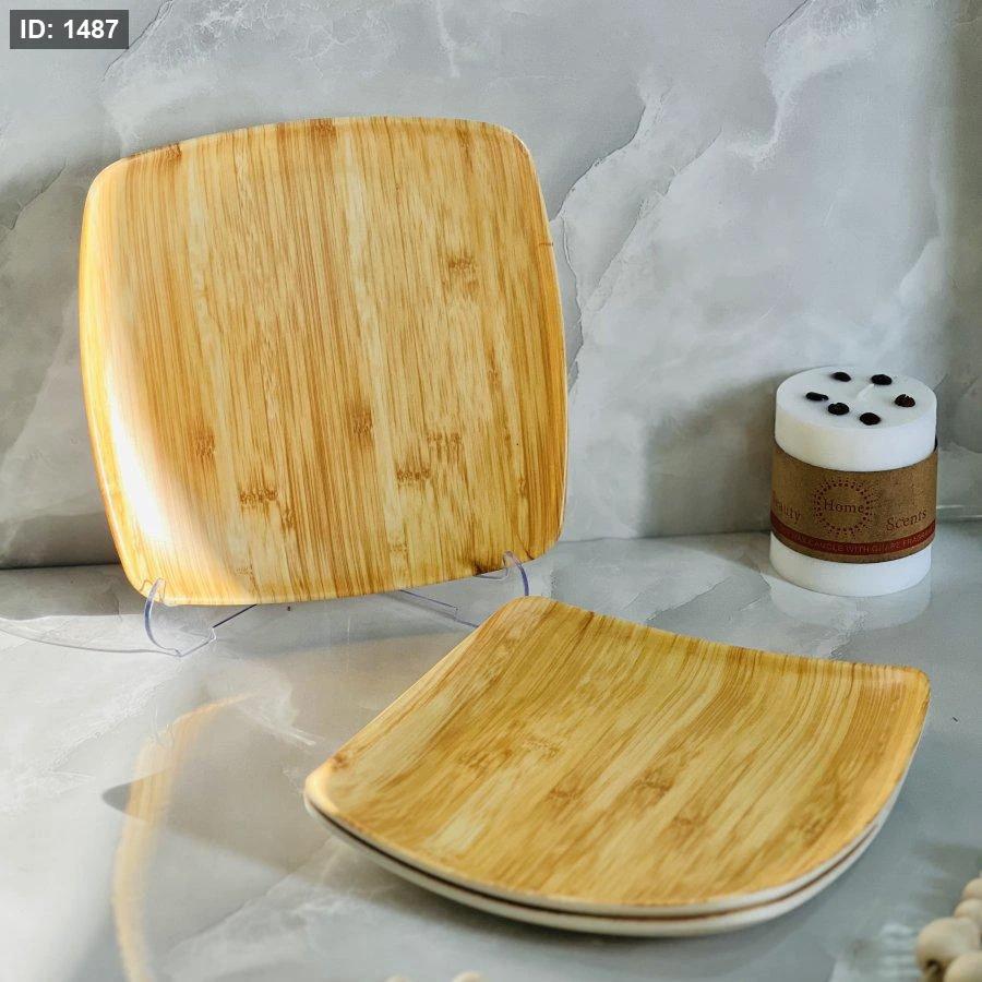 Quality Squared Bamboo Design Melamine Dinner Plates 12 Pieces Set Kitchen & Dining Plates