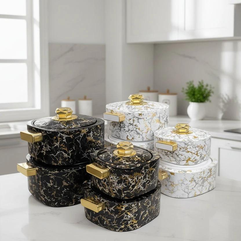 Quality Marble Hot Pots 4 Piece Set 1L 2L 3L 4L Insulated Food Warmers Kitchen & Dining Coolers