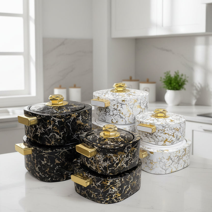 Quality Marble Hot Pots 4 Piece Set 1L 2L 3L 4L Insulated Food Warmers