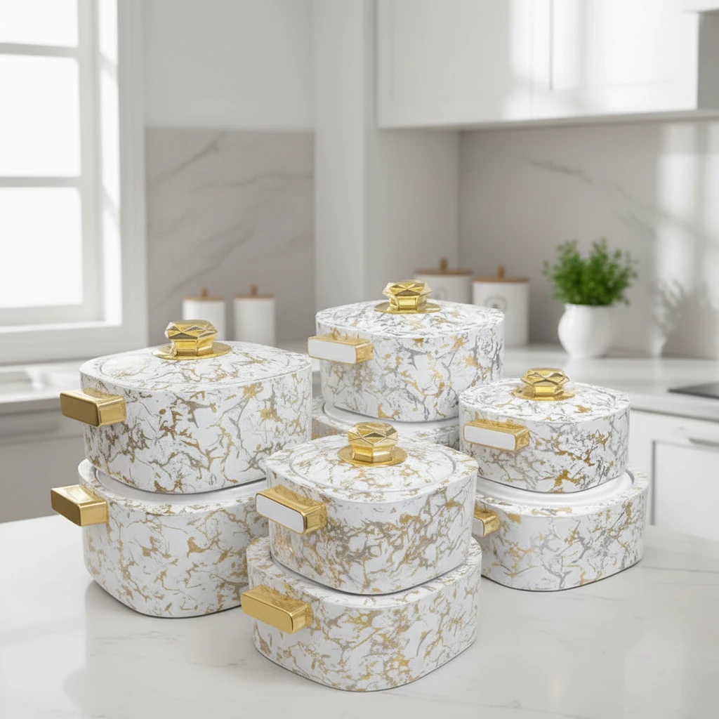 Quality Marble Hot Pots 4 Piece Set 1L 2L 3L 4L Insulated Food Warmers Kitchen & Dining Coolers